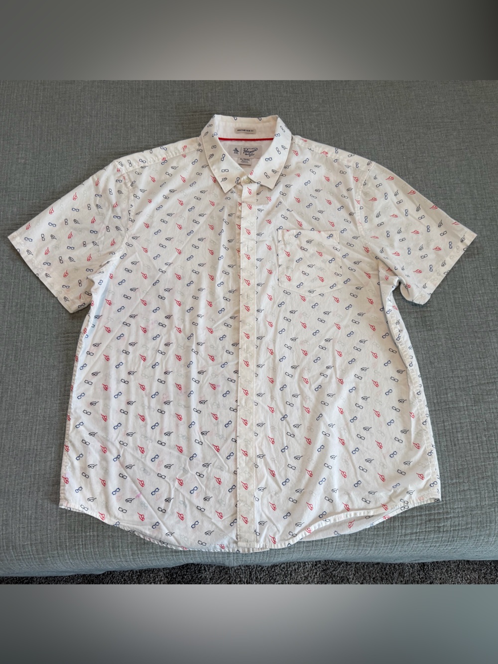 Original Penguin White Shirt with Red Trim and Navy Embroidery